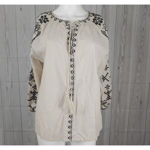 Francesca's Blue Rain Embroidered Puff Sleeve Tunic Top Boho Women's XS